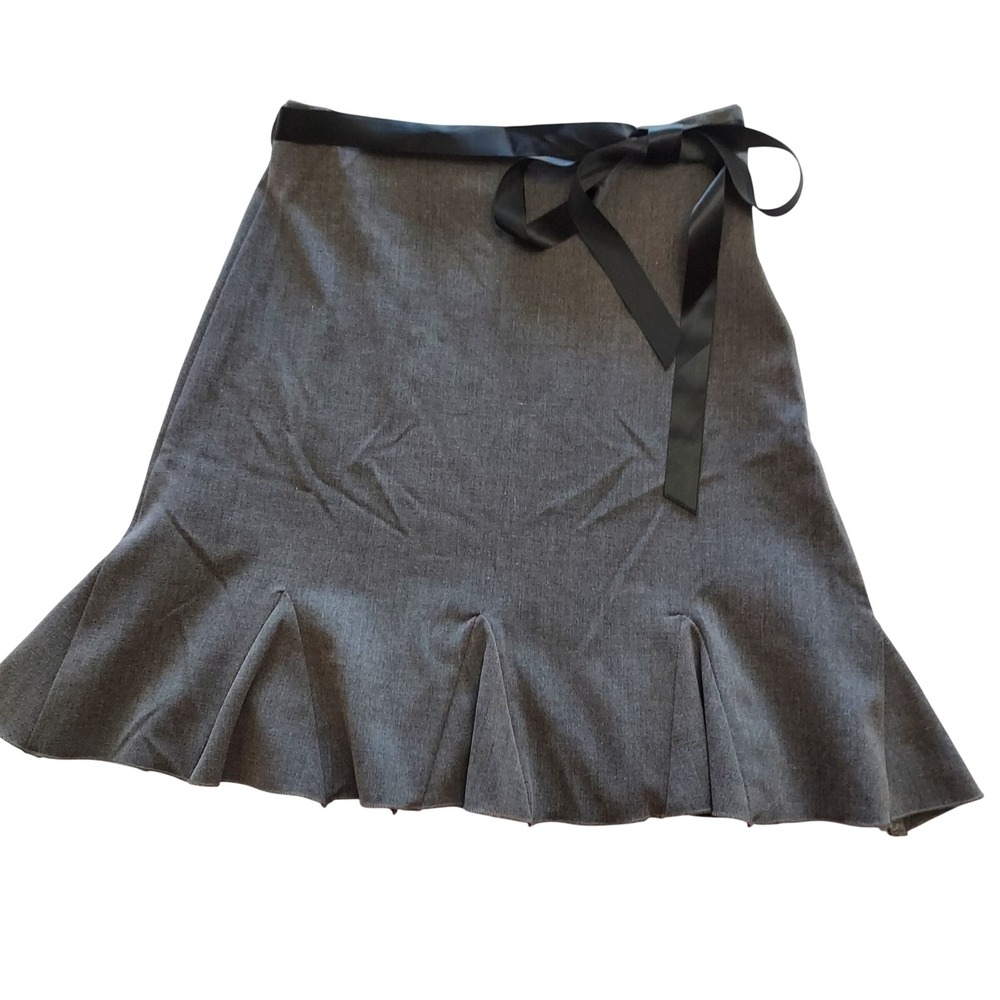 Vtg 5.7.9 Charcoal Grey A-Line Mini Skirt Satin Tie S Dark Academia Coquette Y2K